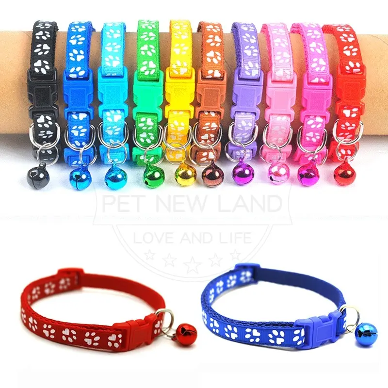 Kalung Kucing Lonceng Hewan Peliharaan Tali Leher Anjing Kecil Lonceng Pet Collar Dog Kitten Adjustable Motif Tapak Kaki Murah Import 8