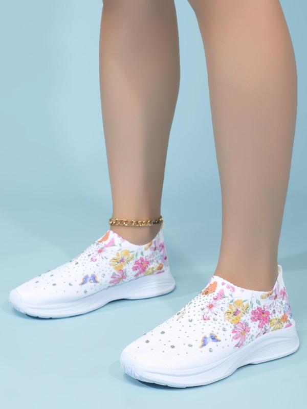 Minimalist Casual Floral Pattern Sports Shoes As Galentine's Day & Lovers Day Outfits, Round Toe Lightweight Slip on Sneakers for Girlfriend for All Seasons 3
