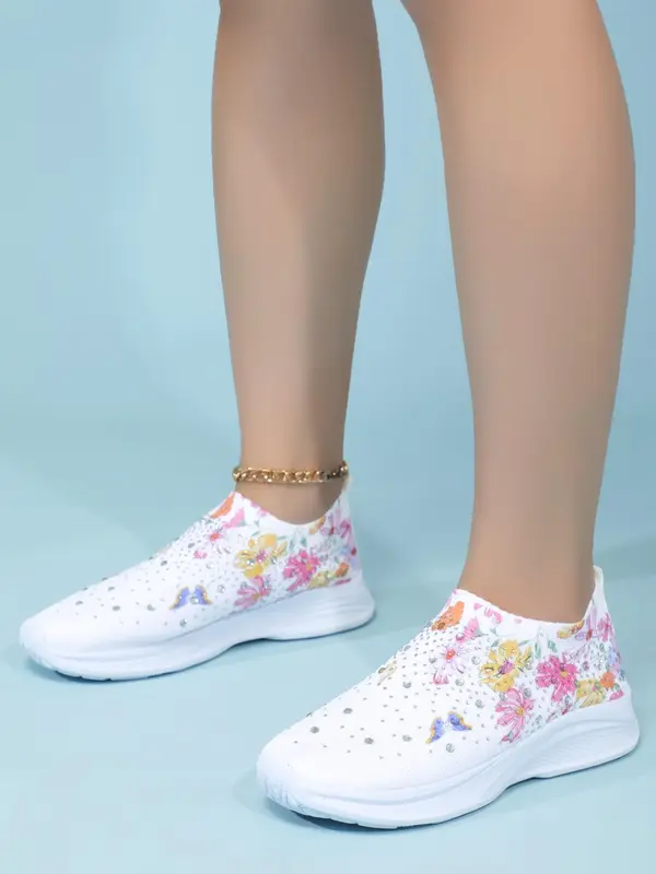 Minimalist Casual Floral Pattern Sports Shoes As Galentine's Day & Lovers Day Outfits, Round Toe Lightweight Slip on Sneakers for Girlfriend for All Seasons 3