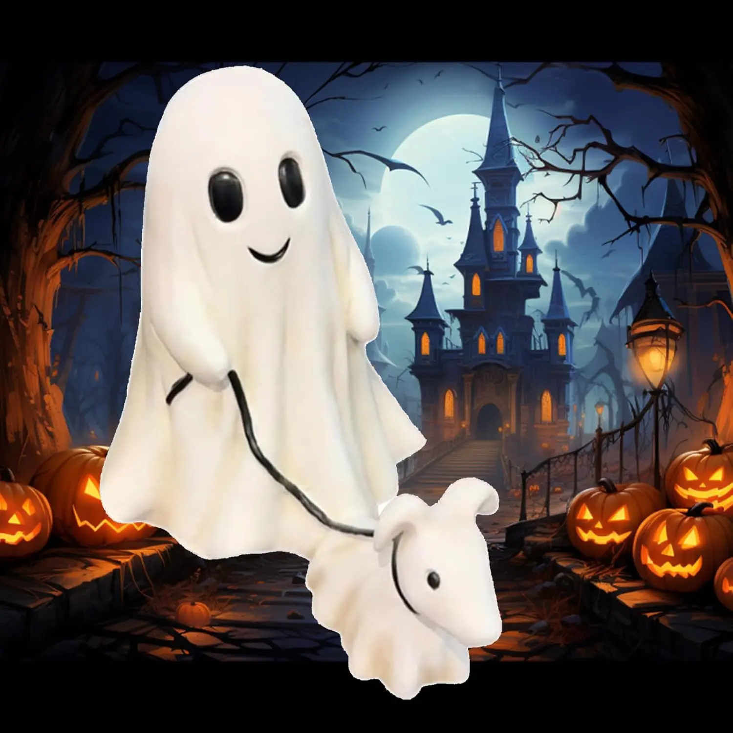 Halloween Ghost Walking Dog Statue, 1 Count Ghost Halloween Figurine, Party Ghost Decor for Indoor Outdoor, Festive & Party Supplies, Party Decoration