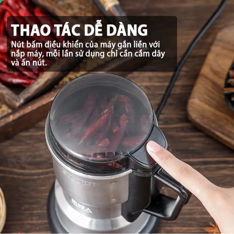 Máy xay hạt khô, xay bột, gia vị cà phê đa năng, công suất 300w, 6 lưỡi dao cực bén, chất liệu cối inox, bảo hành 12 tháng - Hàng chính hãng 2