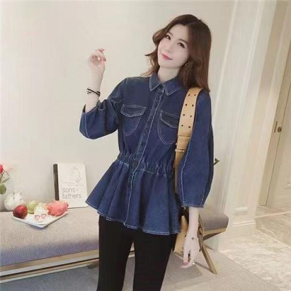Product Introduction of [Denim jumper dress] shirt retro 2024 design denim new Hong Kong style elegant French top tight waist niche western style shirt jean sweater 2
