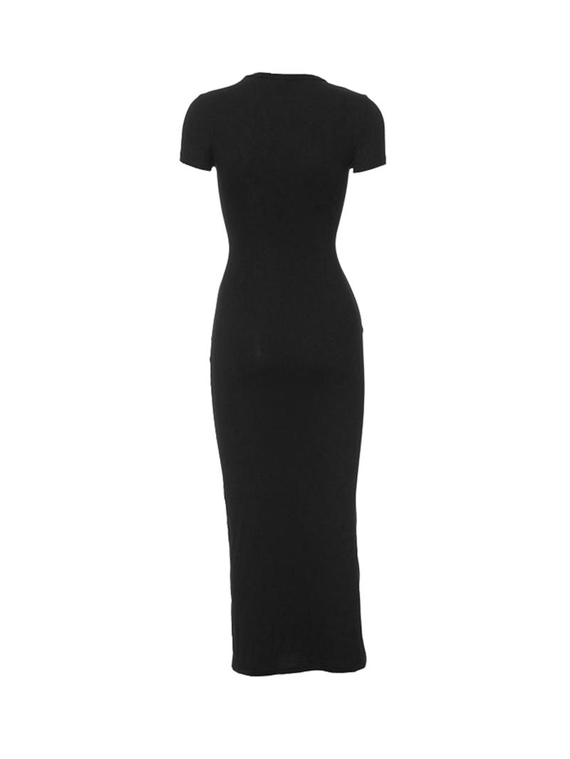 Product Introduction of Women's Solid Round Neck Bodycon Dress, Short Sleeve Midi Sunress for Daily Outdoor Wear, Autumn Outfits 2024, Women Party Dresses, Dress for Women, Lady Clothes, Homecoming Dresses, Modest Outfits, Birthday Dress Black Girl, Sassyandclassyclothing 8