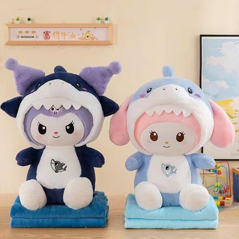Gấu bông kèm chăn kuormi cá mập hàng cao cấp nhập khẩu. thú nhồi bông kuromi melody mũ cá mập siêu cute
