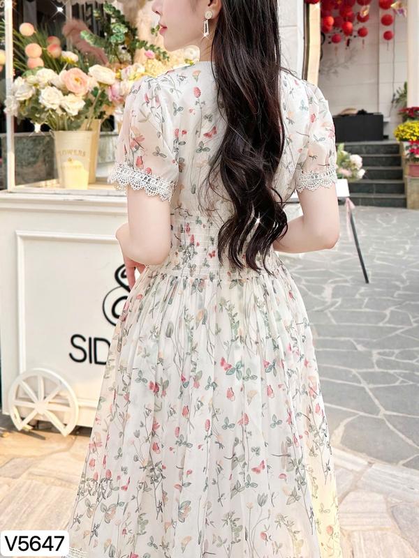 V5647 SẴN HỎA TỐC VÁY ĐẦM TƠ HOA ĐI TIỆC, VÁY ĐẸP HẸN HÒ, VÁY XINH DẠO PHỐ DRESS/WOMEN Voi Nhung Sen Voan Bo Chun 8