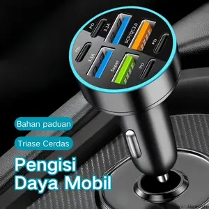 Charger Mobil 8 Port USB Fast Charging 66W Pengisian Cepat Universal untuk Smartphone Tablet Powerbank GPS Semua Jenis Mobil 12V 24V dengan Tampilan LED
