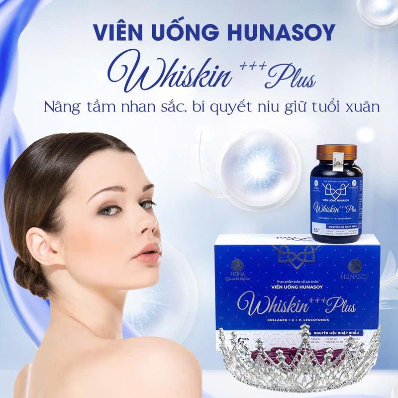 [HNS HUNASOY] 1 HỘP  WHISKIN+++ PLUS CẢI THIỆN SẮC TỐ DA ( hộp 60 viên)