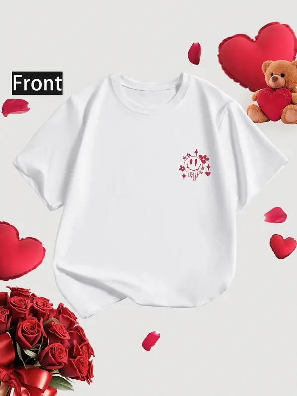 Toddler Girl's Cartoon & Letter Print Round Neck Tee, Fashion Casual Crew Neck Short Sleeve T-Shirt for Daily Outdoor Wear, Kids Clothing for All Seasons 3