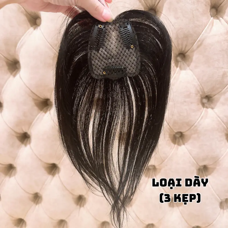 Phủ hói siêu da dệt lưới tàng hình 3d làm bằng tóc thật  loại 3 kẹp cao cấp (tặng kèm máy duỗi tóc) Women Nữ Kẹp Tóc Wig 6