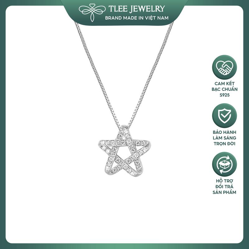 Dây chuyền bạc nữ TLEE, vòng cổ dây mì trơn mặt sao đan đính đá nữ tính TLEE JEWELRY D0282