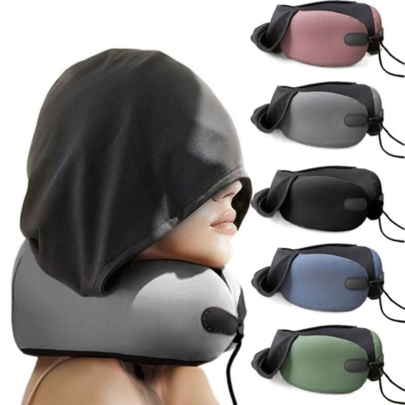Product Introduction of Portable U-Shape Hooded Travel Pillow Noon Break with Hoodie Airplane Pillow Soft Headrest Neck Pillow Car Office 20