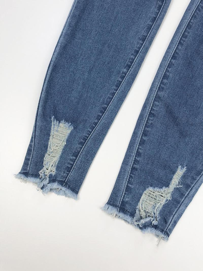 Product Introduction of Women's Plain Ripped Skinny Jeans, Fashion Casual Denim Pants for Daily Outdoor Wear, Ladies Bottoms for Spring & Fall 7