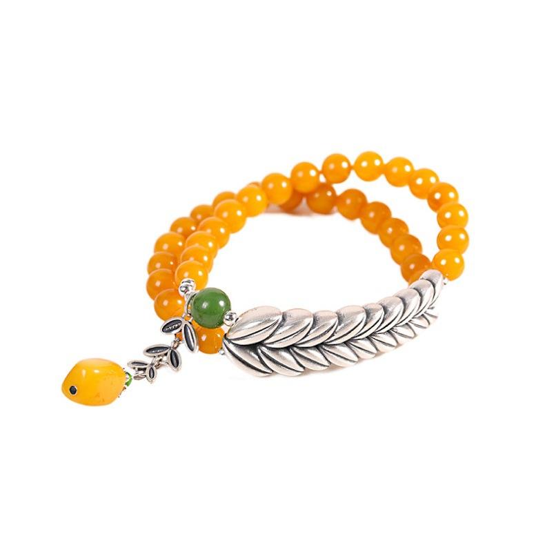 Product Introduction of S925 Sterling Silver Bracelet Natural Resin Amber Jade Bracelet Fashionable Women's Bracelet 16