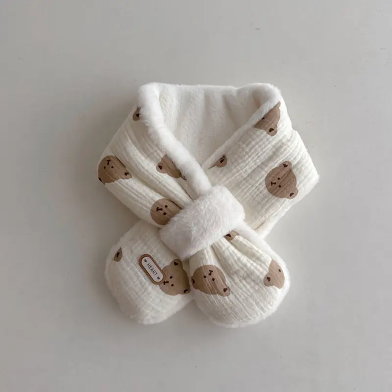 Khăn Quàng Cổ Mùa Đông Ấm Áp Cho Trẻ Em, Khăn Quàng Cổ Unisex Họa Tiết Gấu Hoạt Hình, Bộ Giảm Thanh Dài, Khăn Quàng Cổ Sang Trọng Dễ Thương Cho Bé 4