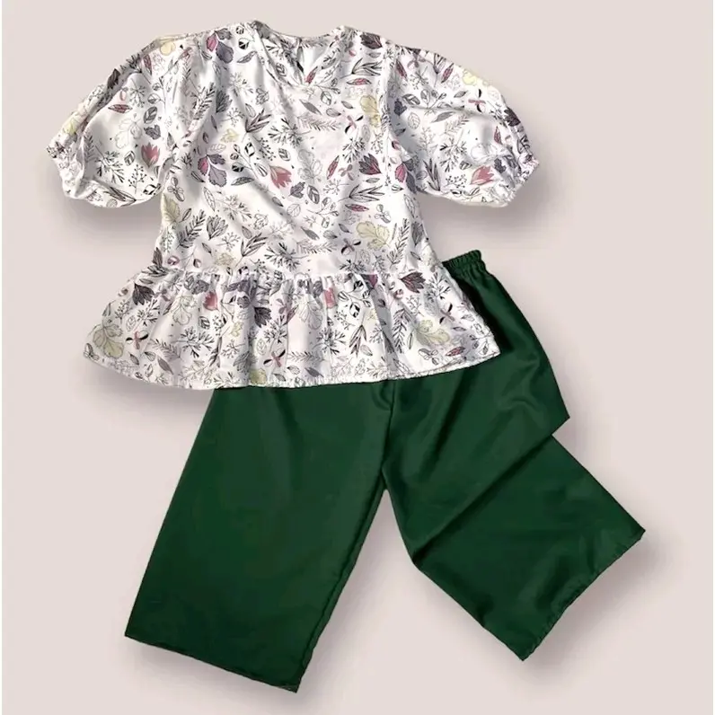 Setelan Anak Perempuan 1-5 Tahun, Atasan dan Celana, Bahan Katun Rayon dan Toyobo, Model Lucu dengan Pola Bunga 1