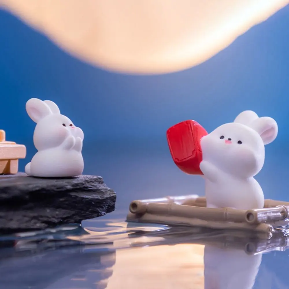 Creative Chinese Style Mooncake Rabbit Ornament Resin Cartoon Bunny Micro Landscape Mini Bunny Statue Mid-Autumn Festival