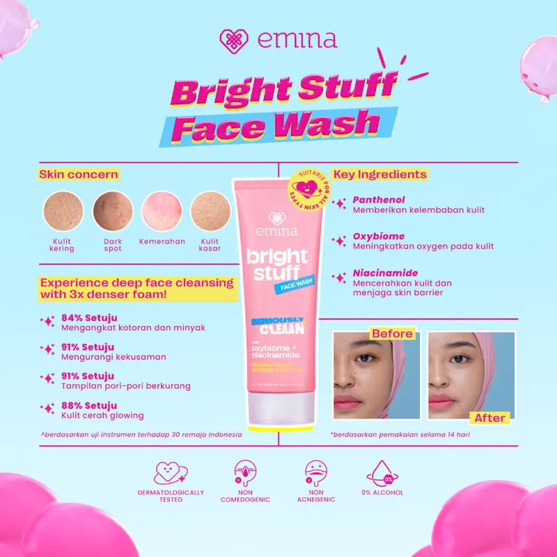NEW! Emina Bright Stuff Face Wash - Sabun Muka Cerah Glowing Anti Kusam 100ml 5