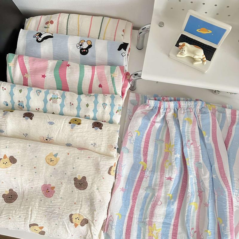 Quần ngủ Nữ ống rộng quần pijama đũi xốp mỏng nhẹ dễ thương