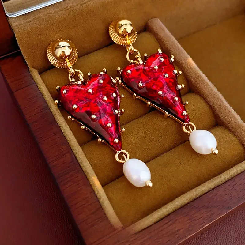 "Red Tassel Drop Earrings | Vintage Boho Dangle Earrings for Women, Hypoallergenic Metal, Trendy Minimalist Design | Affordable Daily Jewelry Gift (Non-Precious Metal)