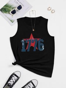 Independence Day Themed, ImprinTee Women's Star & "1776" Figure Print Round Neck Tank Top, Fashion Casual Crew Neck Sleeveless Top for Daily Outdoor Wear, Ladies Clothes for Summer