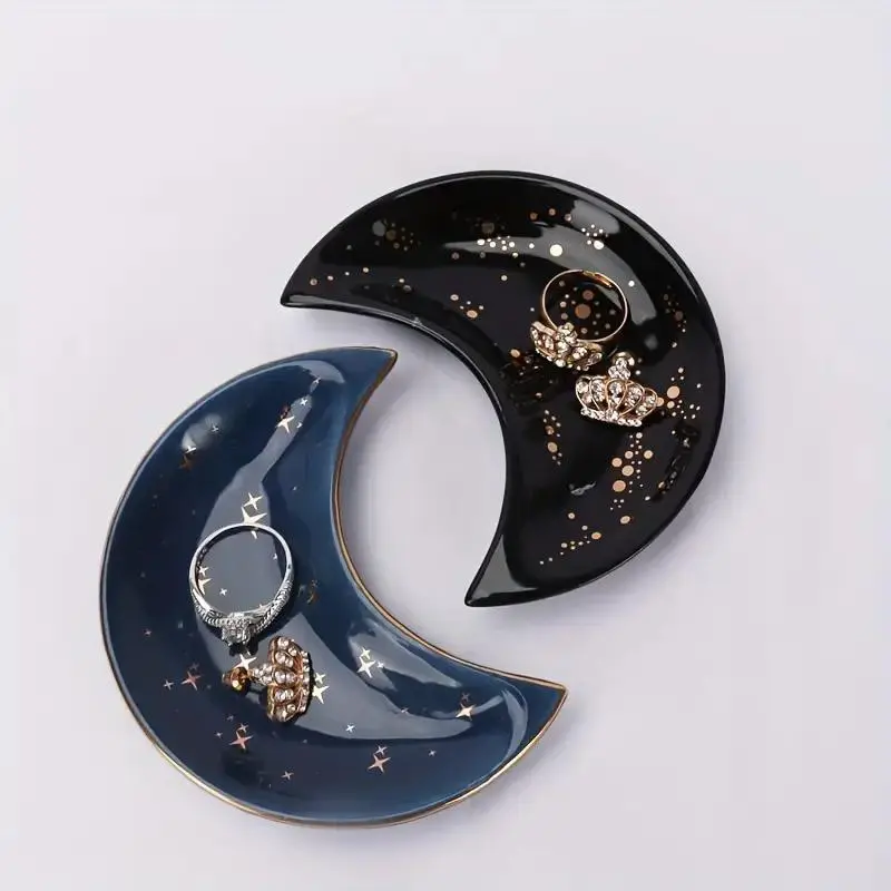 Ceramic Moon Shaped Jewelry Tray, 1 Count Elegant Jewelry Storage Tray, Jewelry Organizer for Rings, Earrings and Necklace Storage
