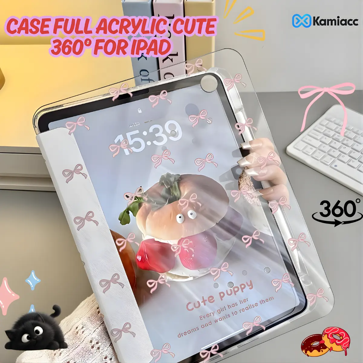 Case iPad Cute Animasi Acrylic 360 Rotation Compatible For iPad Gen 11/10th Mini 6 Mini 7 Pro 11" 18/22 Gen 7/8/9 Gen 5/6 Air 4/5 Full Protection