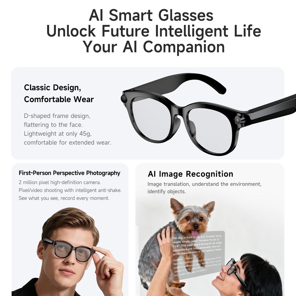 NEW AI Smart Glasses HD Camera LED light AI Translation Dialogue 290mAh Battery Meeting Video Record Outdoor Sports Sunglasses - Image 2