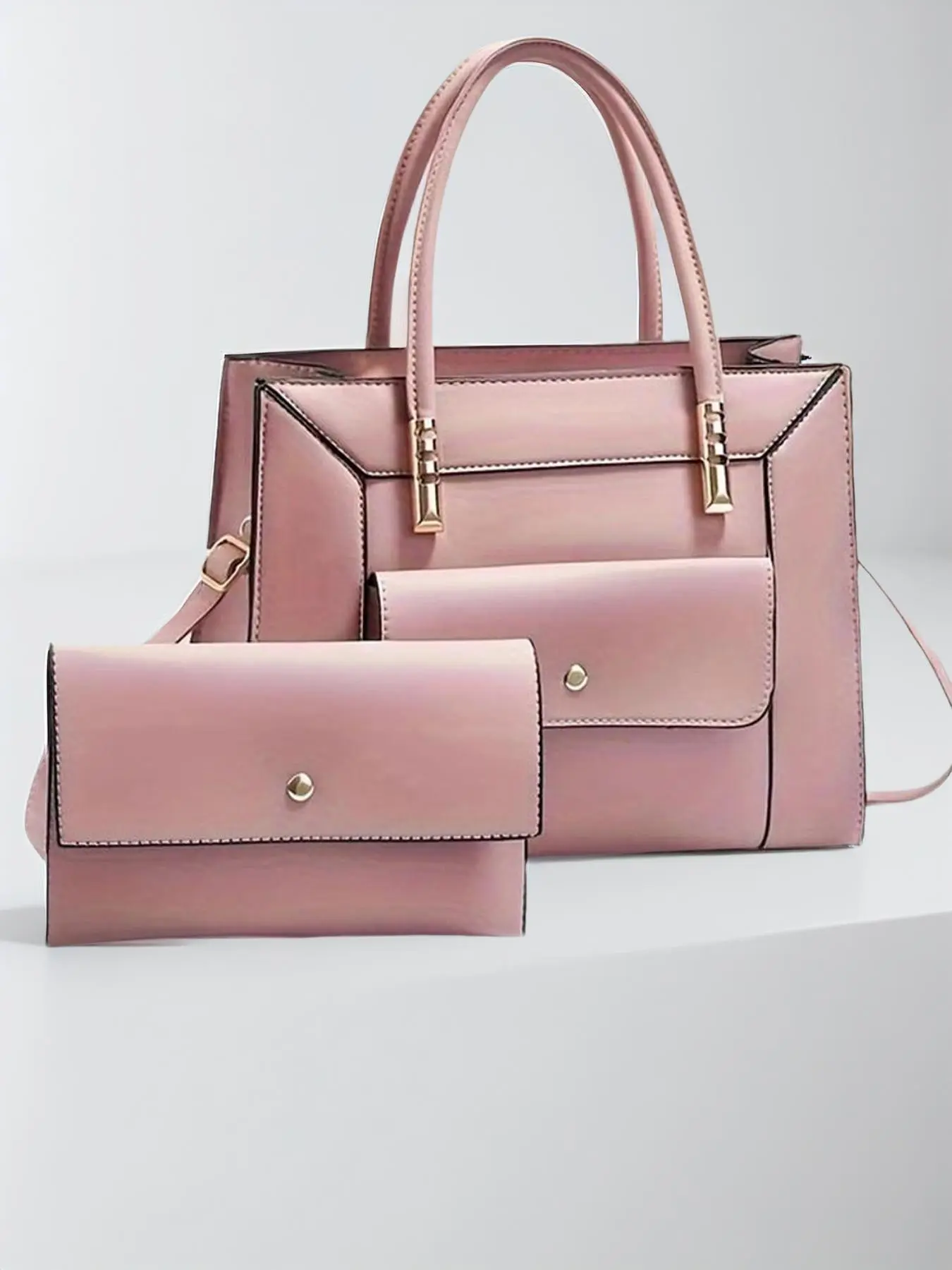 Women's Fashion Trendy Simple Plain Pu Leather Texture Handbag with Small Coin Purse Set, 2pcs Elegant and Versatile Commuter Bag Set for Women & Girls