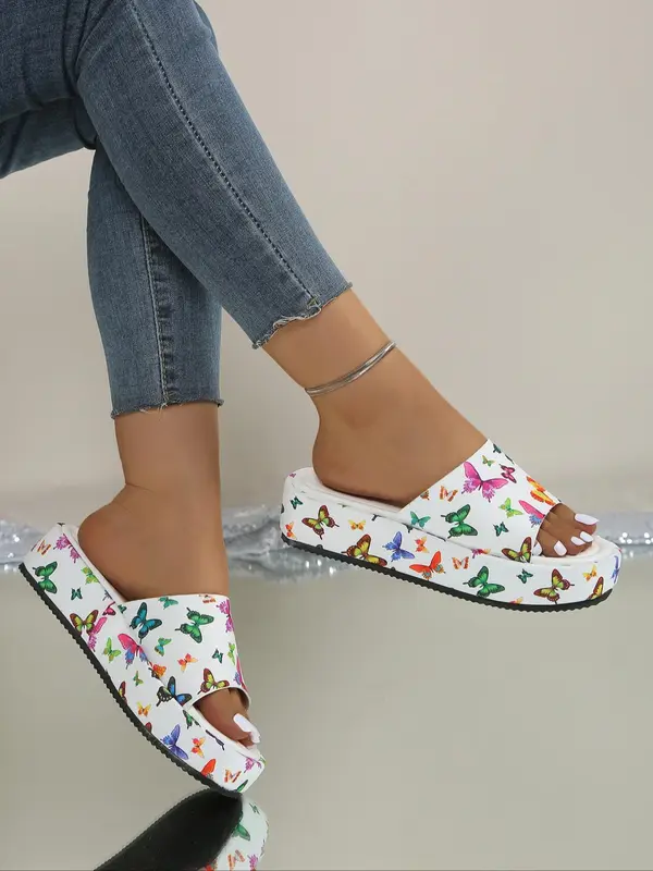 Women's Fashionable Butterfly Pattern Slippers, Casual Comfortable Flat Sandals for Beach, Outdoor, Daily Wear 3