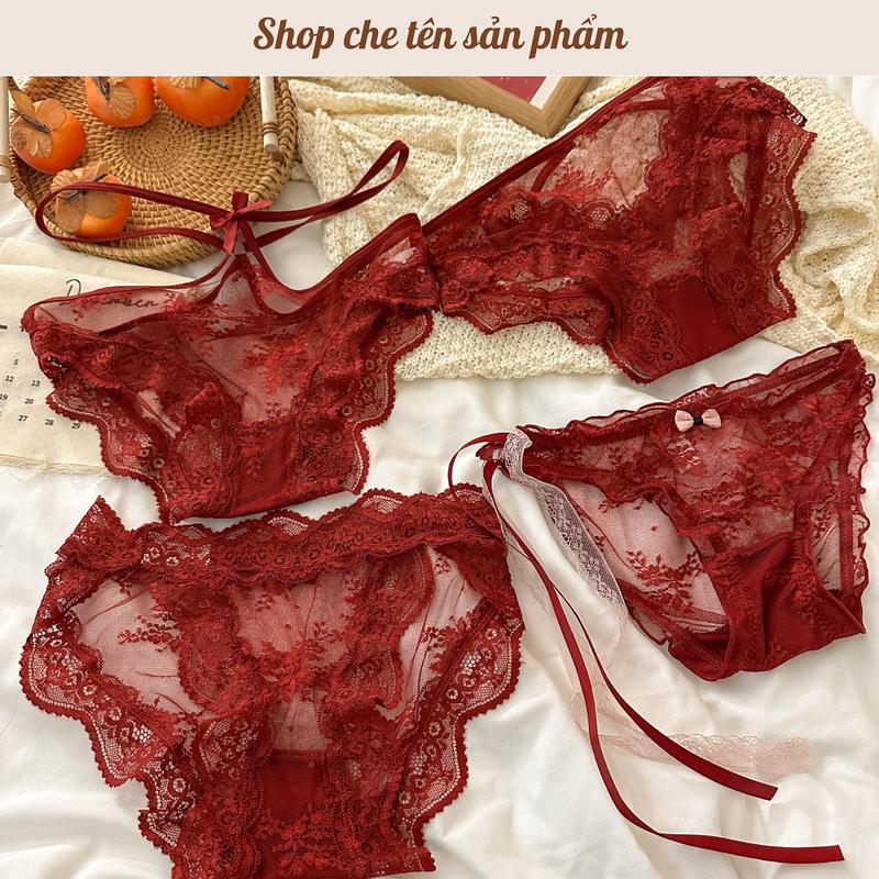Set 2 Set 4 Quần Lót Nữ ️Quần Lót Ren Nơ Sexy Phối Hoa Gợi Cảm Quyến Rũ 268 Women quần chip nữ Kem Nhung Voi Sen