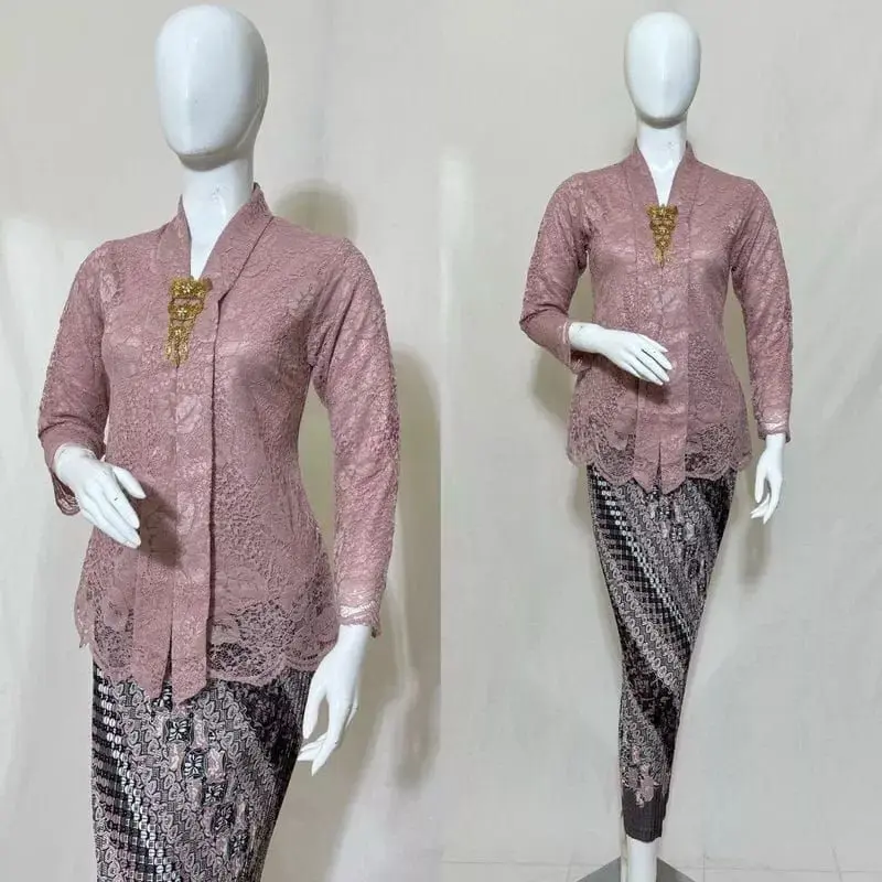 Set Kebaya Jumbo XXXL Ld 120cm Atasan Kebaya Brokat Floy Kartini Lengan Panjang Mix Rok Batik 2