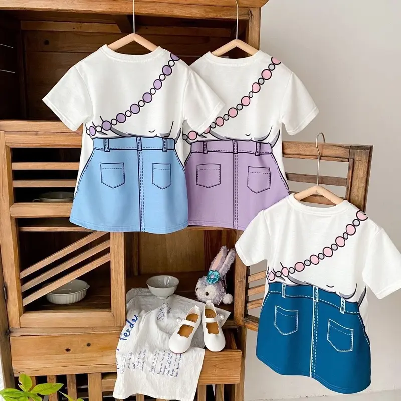 Váy Bé Gái, Bộ Sưu Tập Mùa Hè Mới, Thời Trang, Thiết Kế Hoạt Hình, Giả Hai Mảnh, Váy Denim, Váy Midi Cho Em Bé Thời Trang, Được 11200 Người Vinh Danh 6