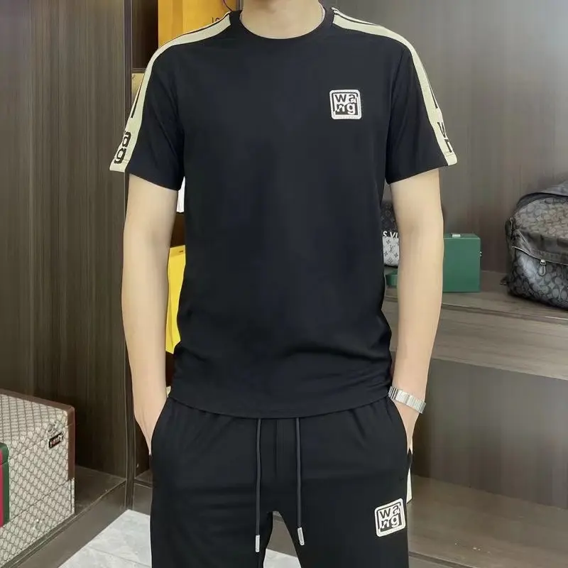 đồ bộ nam, Bộ quần áo thể thao nam mùa hè, quần áo nam cổ tròn cộc tay phong cách trẻ trung Sport Đồng Tập Gym