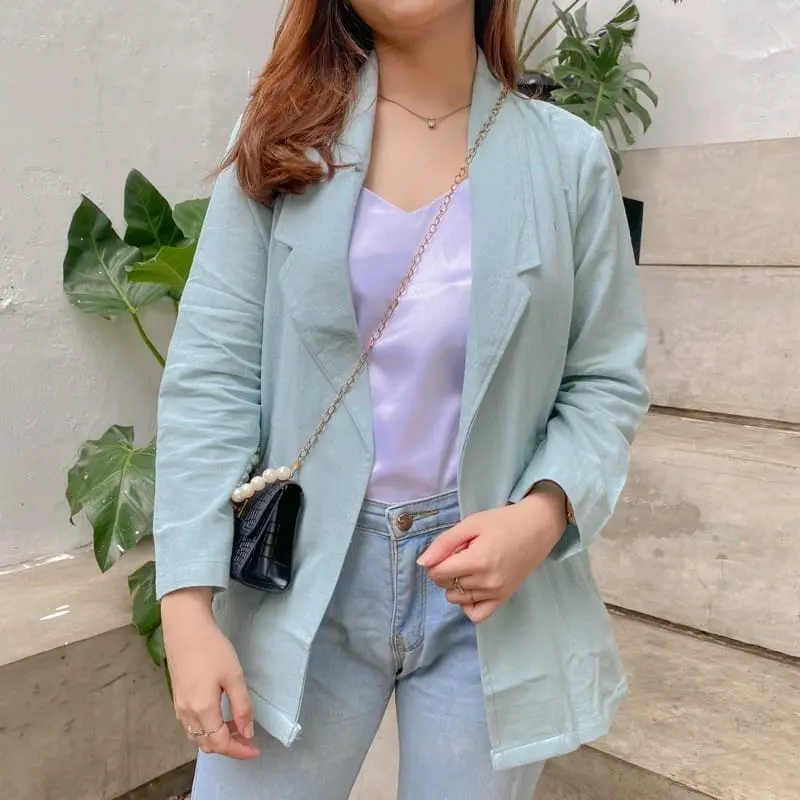 Loona Audy Blazer Linen Ramy Outer Wanita Korean Gemilang Id Jaket Wanita Jas Wanita Blazer Pakian Wanita