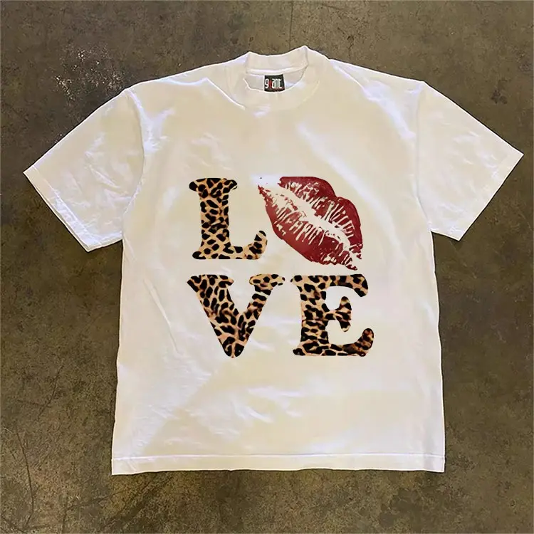 Love Leopard baju atasan wanita terbaru kekinian kaos pria oversize skena vintage T-shirt Unisex