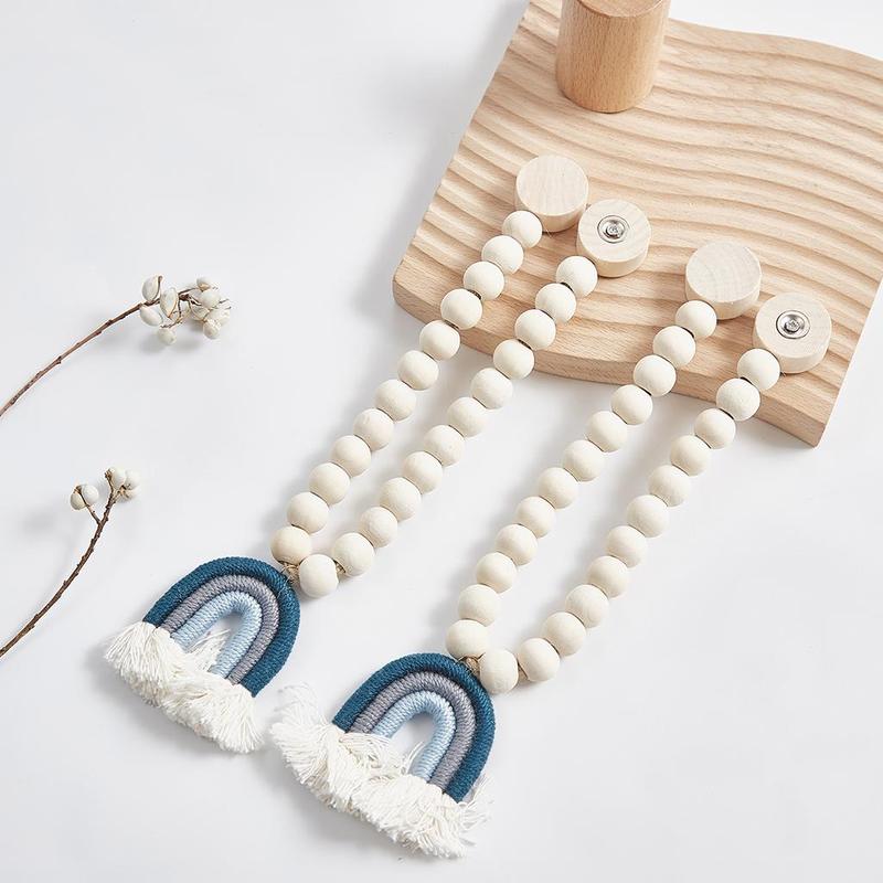 Boho Beaded Magnetic Curtain Tie, 1 Count Wooden Curtain Hook, Window Curtain Tieback for Home Decor 3
