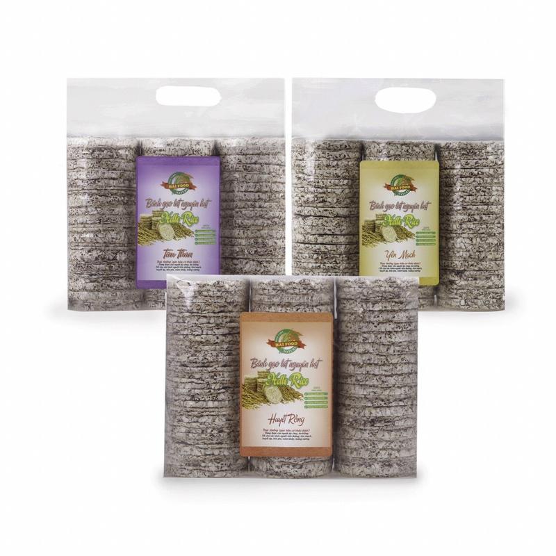 Bánh Gạo Lứt Nguyên Hạt HELLO RICE Giòn,Thơm, Không Đường [Yến mạch/Tím Than/Huyết Rồng]- [Túi 3cây 51 Bánh] Ăn vặt Healthy, eat clean, Tập Gym