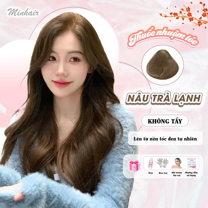 Thuốc Nhuộm Tóc Màu NÂU TRÀ LẠNH Cực Sáng Da Không Cần Tẩy Tóc Minhair