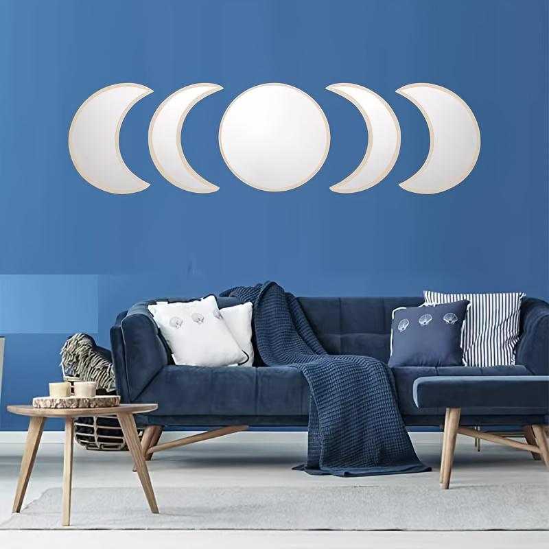 Product Introduction of Moon Phase Mirror Wall Sticker, 5 Counts/set Self Adhesive Removable Wall Decal, Decorative Sticker for Home Living Room Bedroom, Ornaments 2