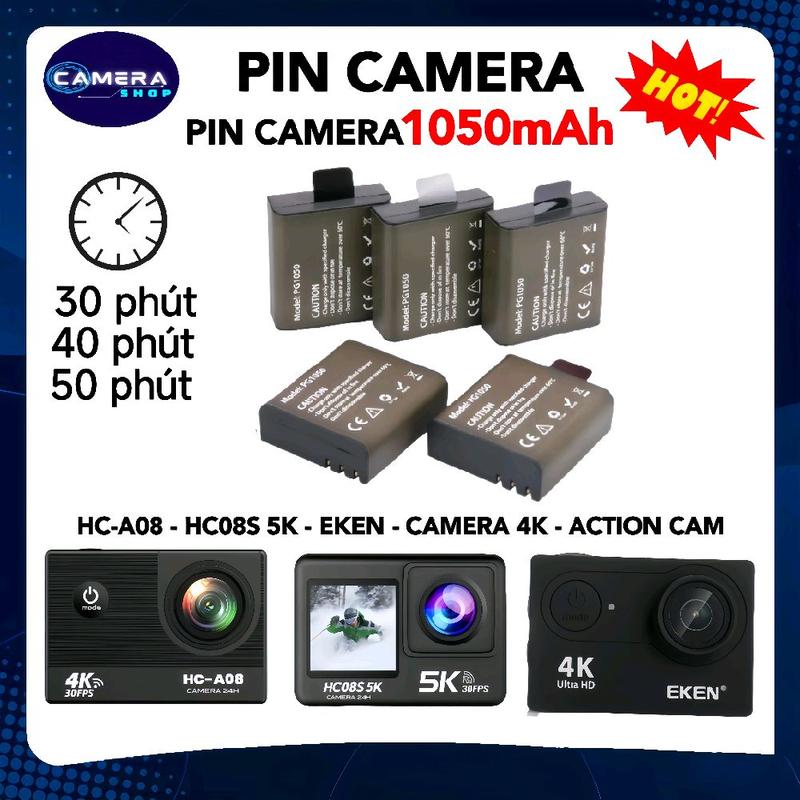 Pin Dung Lượng Cao (1050mAh) Thời Gian Sử Dụng 30 - 50 Phút, Cho Camera Hành Trình , HC-A08 HD, HC08S 5K, SJCAM, ACTION CAM, AUSEK,OSMO ,EKEN