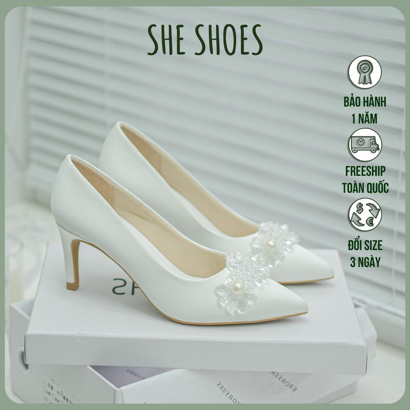 GIÀY CƯỚI LỤA SATIN KẾT PHA LÊ 6 PHÂN ĐỘC QUYỀN BỞI SHESHOES NEW ARRIVAL - GC06002