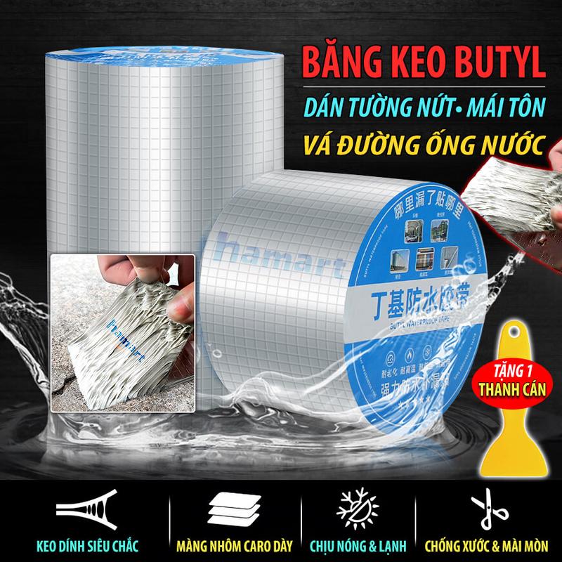 Băng Keo Chống Thấm Nước Butyl Dán Mái Tôn Chống Dột Vá Đường Ống Tường Sửa Chữa Nhà Cửa Siêu Dính