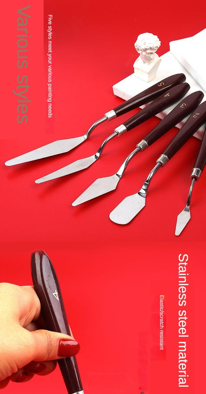 Product Introduction of Art Oil Painting Knife New Stainless Steel Toner Scraper Water Powder Paint Scraper 5-piece Set of Art Supplies 5