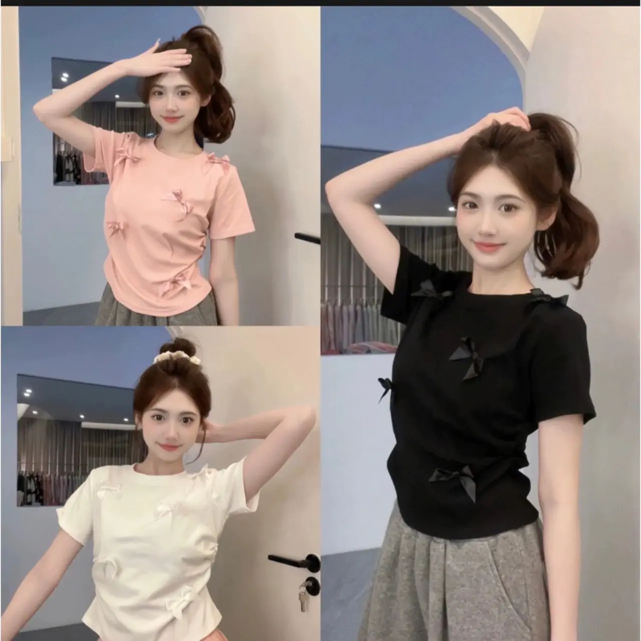 Áo coptop nơ to nhún eo hai bên chất thun cotton dành cho nữ