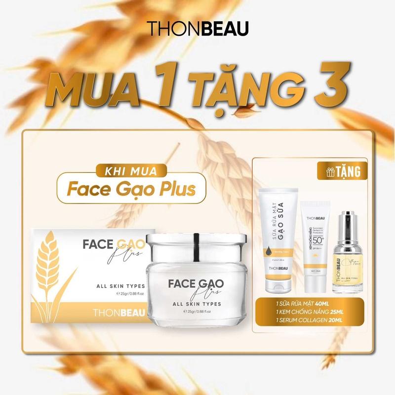 KEM FACE GẠO Plus [25gram] [Tặng Serum Collagen Yến 20ml + Tặng Kem Chống Nắng 25ml + Tặng Sữa Rửa Mặt 40ml ] - Skincare Massage Son