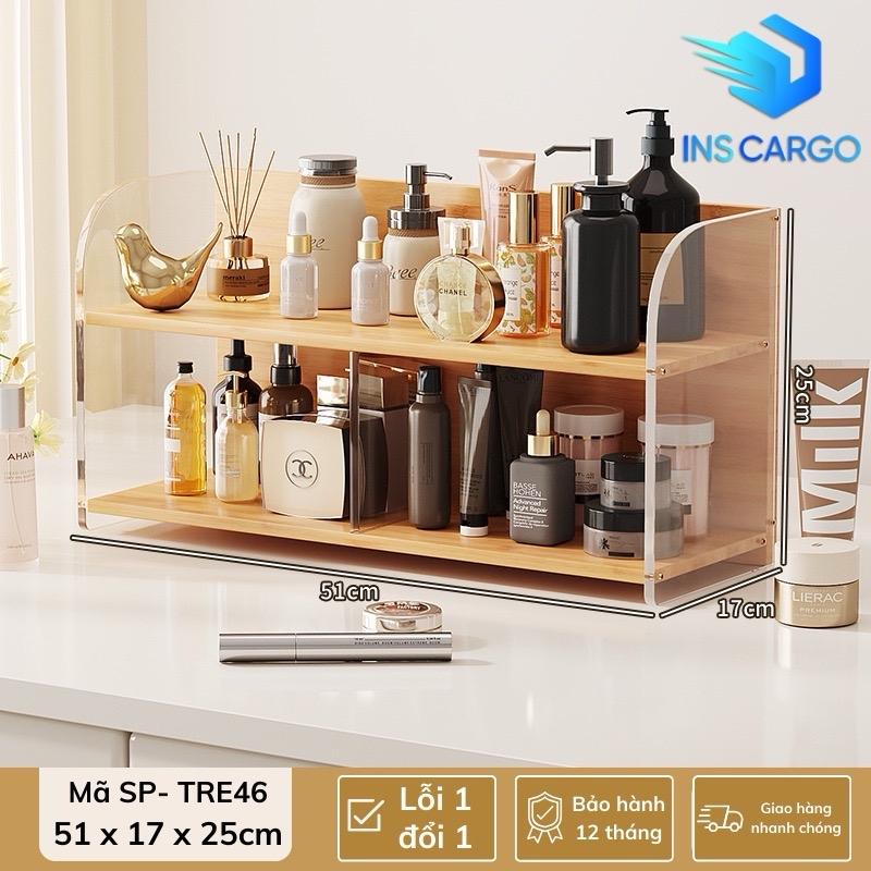 Kệ Đựng Mỹ Phẩm Tiện Lợi và Nhỏ Gọn, Kệ Nhiều Ngăn Để Bàn Trang Điểm Phòng Ngủ, Chất Liệu Gỗ Tre Và Nhựa Acrylic Cao Cấp 0