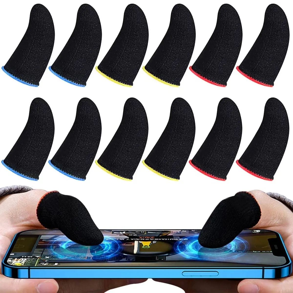 12pcs Gamers 24-Pin Sweatproof Thumb Cover Mobile Finger Sleeve Touchscreen Game Controller Phone Gaming Accessory Console