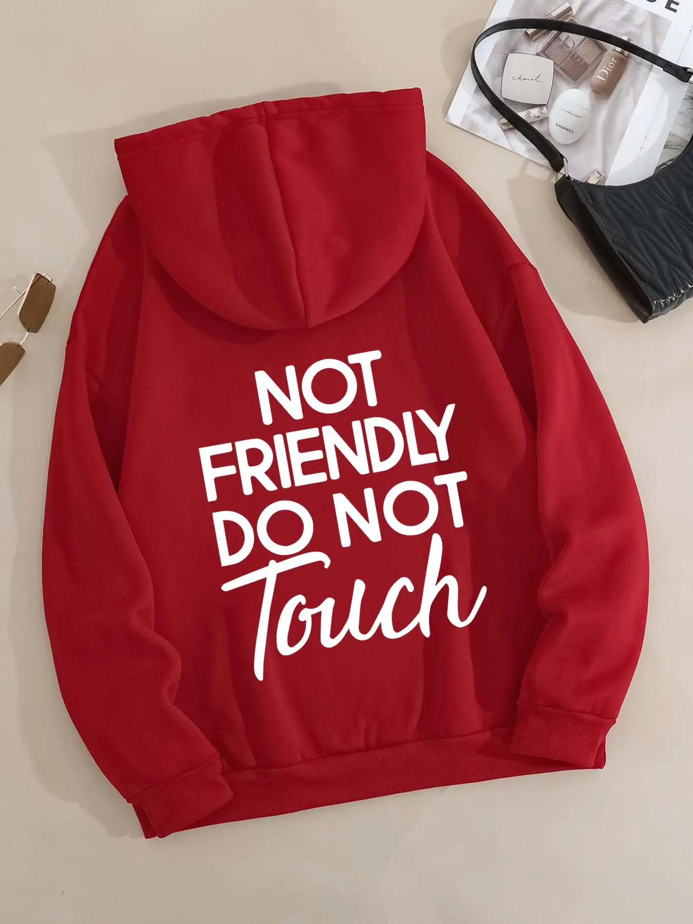 【Plus Size】 Letter Print Drop Shoulder Hoodie, Fashion Casual Drawstring Pocket Hooded Sweatshirt for Daily Holiday Outdoor Wear, Women Plus Clothing for Fall & Winter