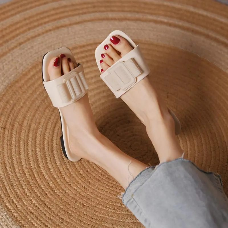 Flat new French buckle casual slippers