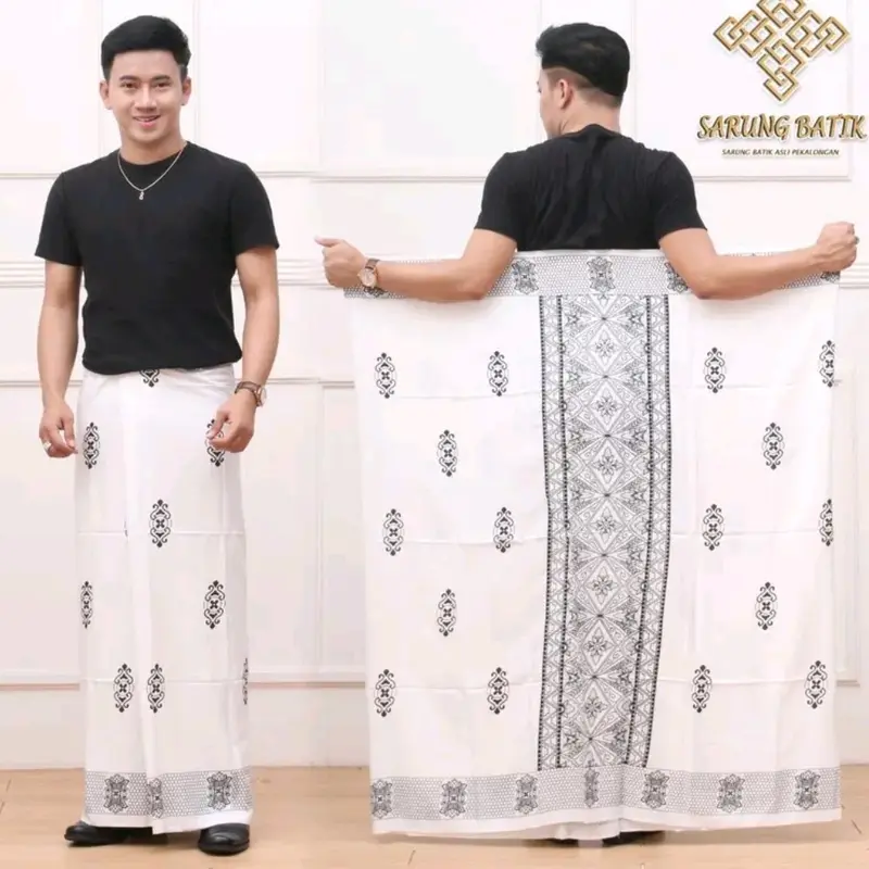 FLASH SALE !! SARUNG DEWASA BASAR-SULPIBLIR Variasi Sarong Putih Full Katun Sablon Pekalongan Putih 1